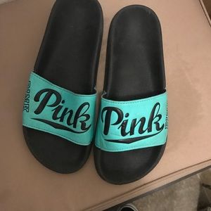 VS Pink slide ons - black and turquoise